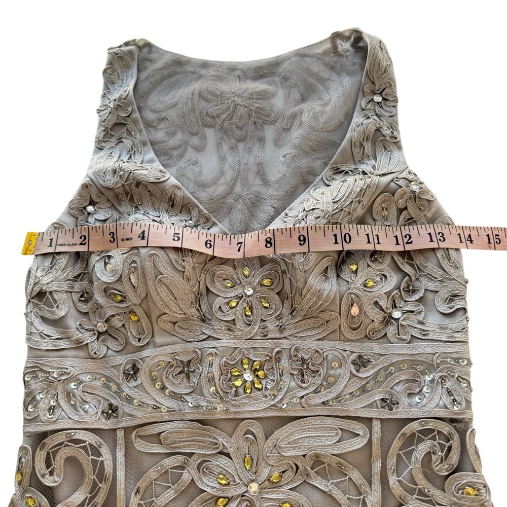SUE WONG NOCTURNE Silver Embellished Beaded Cocktail Dress Sleeveless Party 0 XS - Picture 10 of 14